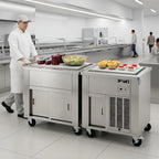 Thumbnail image #3 for Dinex DineXpress DXP4FT 4-Pan Mechanically Cooled Mobile Frost Top Serving Counter with Sliding Doors, Stainless Steel, 60 in
