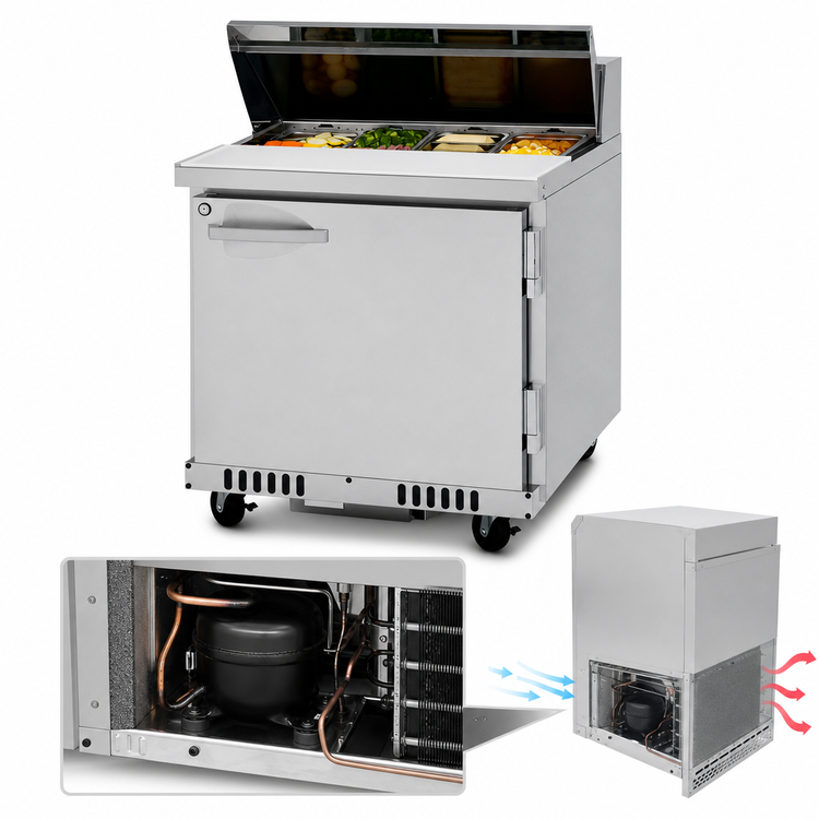 Product image #4 for Turbo Air PRO Series 27-1/2-Inch Front-Breathing One-Section Sandwich/Salad Prep Table with 8-Pan Top and Solid Locking Door