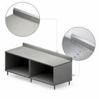 Thumbnail image #4 for BK Resources CSTR5-30120 Stainless Steel Chef Table with Cabinet Base, 14-Gauge Top, 5-Inch Riser, 120 x 30 Inches