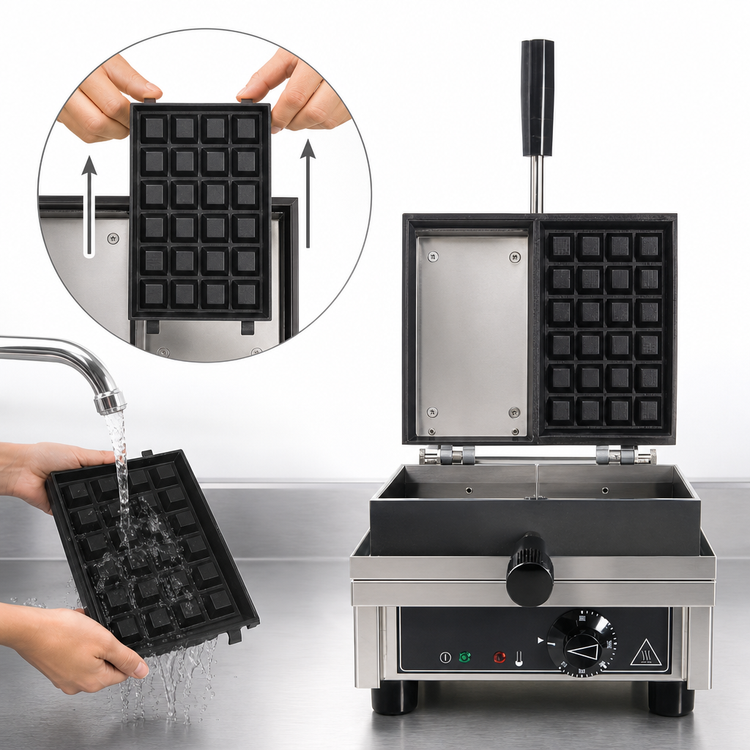Product image #4 for Krampouz 4x6 Brussels Single Countertop Waffle Maker with Cast Iron Plates, Thermostatic Controls, and 90° Opening