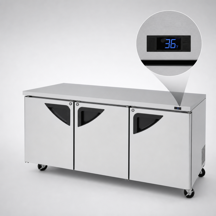 Product image #4 for Turbo Air Super Deluxe Series 72-5/8-Inch Wide Three-Section Undercounter Refrigerator, Self-Contained Rear-Mount