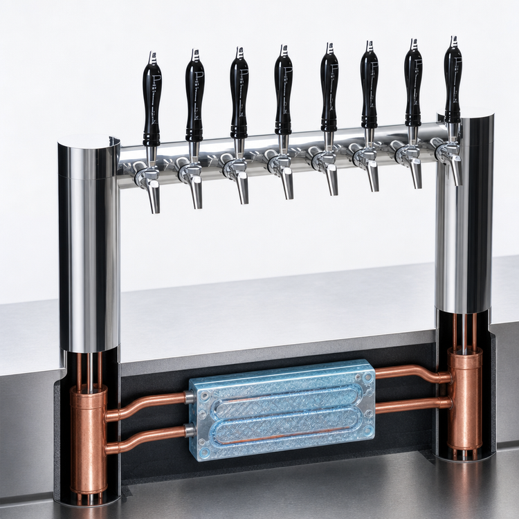 Product image #4 for Perlick Avenue H-Pipe Glycol-Cooled Draft Beer Tower, Countertop, 16 Faucets, Stainless Steel