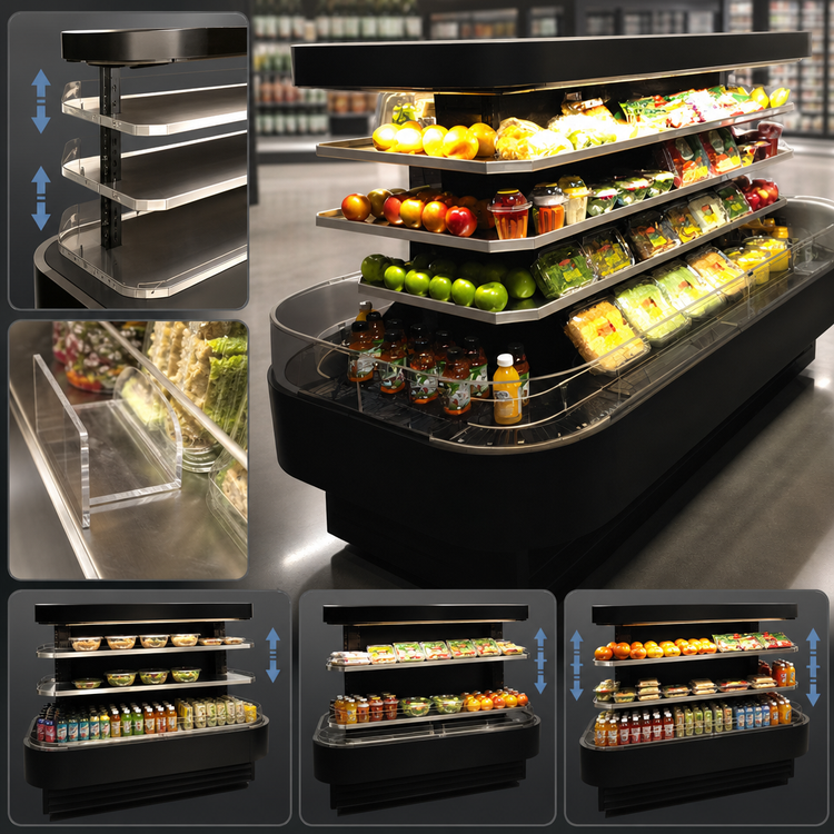 Product image #4 for Howard-McCray 42 Series Island Open-Air Merchandiser, 84 Inch W x 42 Inch D x 60 Inch H, Black, 3 Adjustable Shelves, LED Lighting