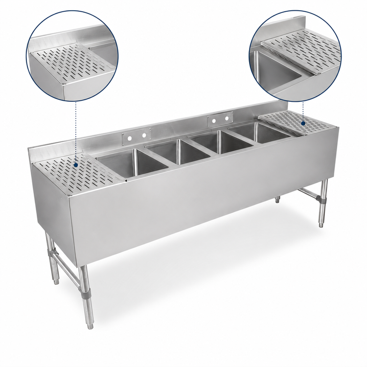Product image #4 for John Boos Slim-Line 84-Inch Wide 4-Compartment Underbar Sink Unit with Dual Drainboards