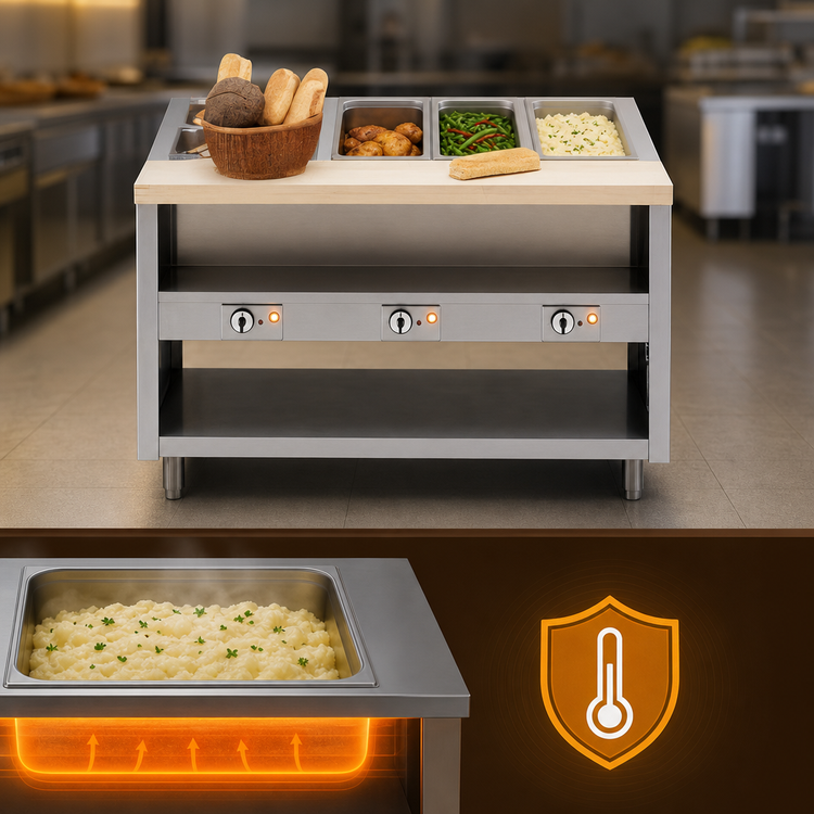 Product image #4 for Dinex ServeXpress DXPDME6OS 6-Well Electric Stationary Hot Food Counter with Open Base