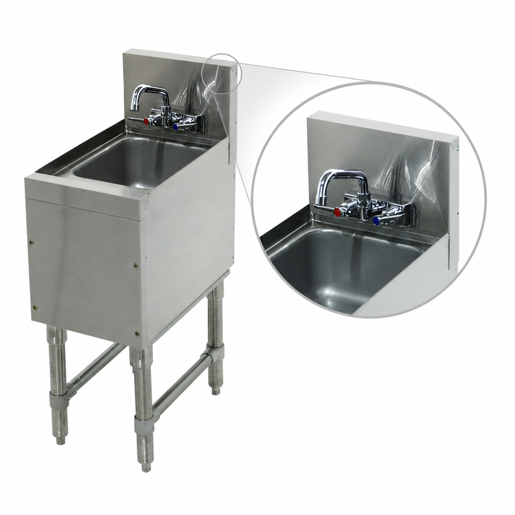 Product image #4 for Advance Tabco Prestige 12-Inch Wide Underbar Freestanding Hand Sink with 10 x 14 x 7 Inch Bowl and Splash Mount Faucet