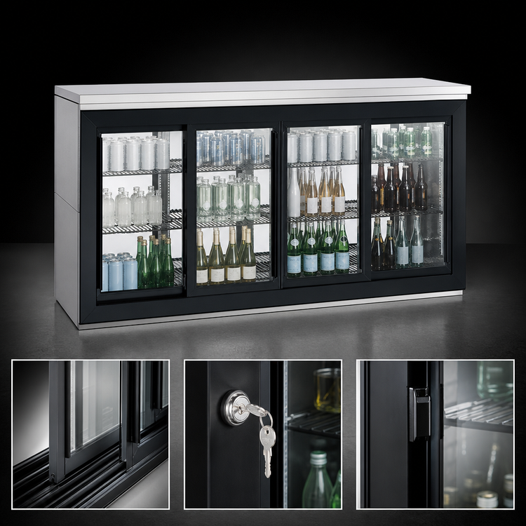 Product image #4 for Perlick SDPR48 2-Section Pass-Thru Remote Refrigerated Back Bar Cabinet with 4 Sliding Glass Doors, 48 Inch, 14.1 Cu. Ft.