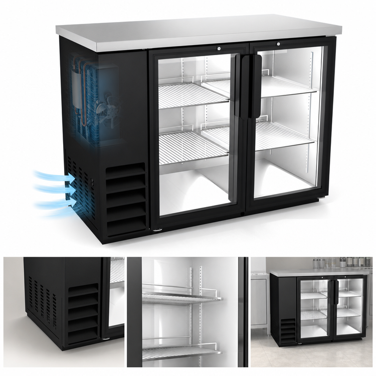 Product image #4 for Kelvinator Commercial 49-Inch 2-Glass Door Back Bar Refrigerator, Side-Mounted Self-Contained Refrigeration, 12.5 Cu. Ft., Black