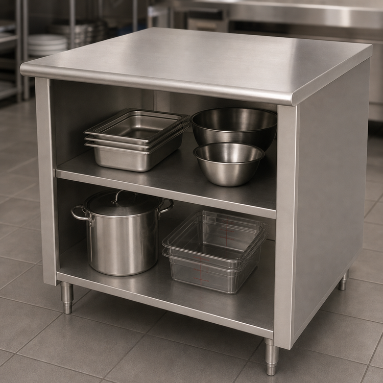 Product image #4 for Advance Tabco Special Value Series 72 Inch x 24 Inch Economy Open Base Work Table with Mid-Shelf, Flat Top