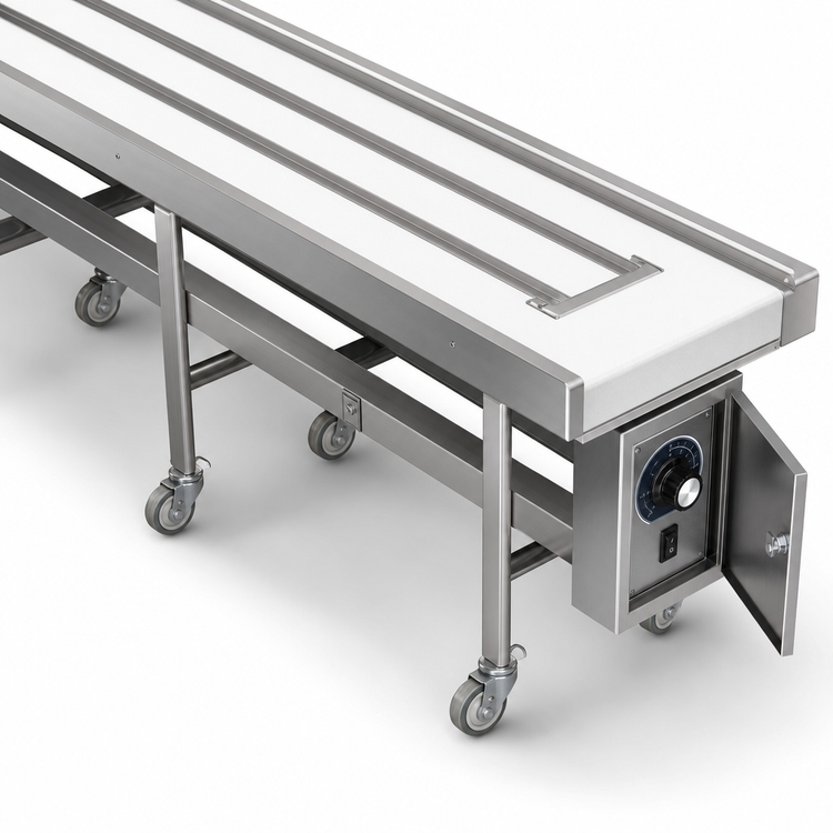 Product image #4 for Dinex DXIESB14 14 ft Dual Urethane Band Belt Tray Make-Up Conveyor