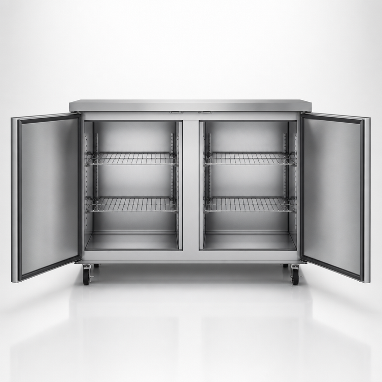Product image #5 for KoolMore 48-Inch Two-Section Undercounter Reach-In Refrigerator with Solid Stainless Steel Doors