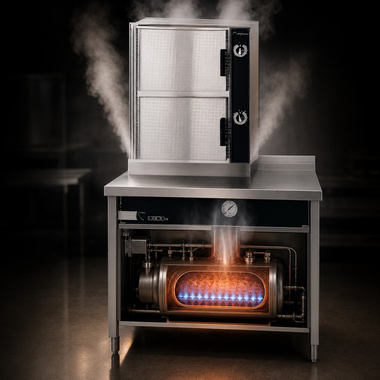 Product image #4 for Groen HyPlus 2-Compartment Gas Pressureless Steamer with 36-Inch Cabinet Base