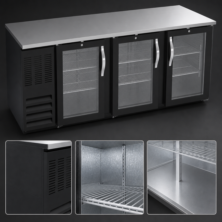 Product image #4 for Beverage-Air BB78HC-G-B 78-Inch Three-Section Glass Door Back Bar Refrigerator with 1-Inch Stainless Steel Top