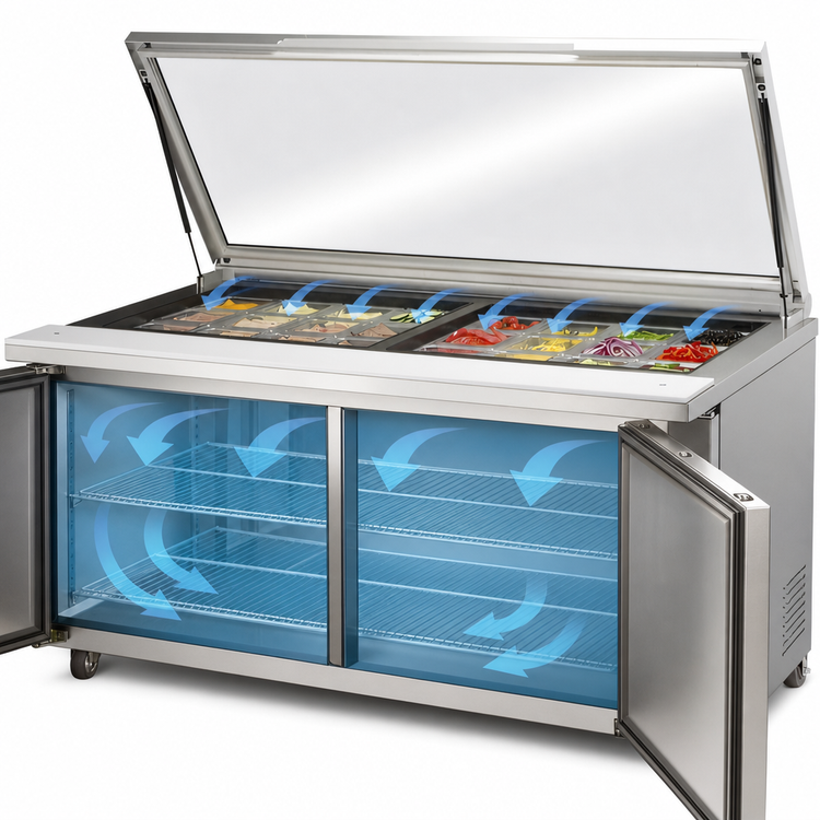 Product image #4 for True 60-Inch Mega-Top 2-Door Sandwich/Salad Prep Table with Flat Glass Lid