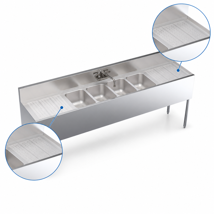 Product image #4 for Krowne Royal Series 84-Inch Four-Compartment Stainless Steel Underbar Sink Unit with Dual Drainboards