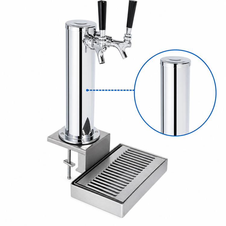 Product image #4 for Clamp-On 2-Faucet Countertop Draft Beer Tower with Chrome Finish and Stainless Steel Drip Tray
