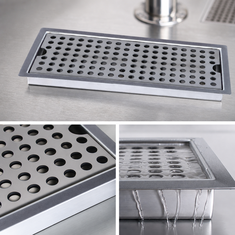 Product image #4 for Drop-In Stainless Steel Drip Tray Trough with Louvered Screen and 1/2 Inch NPT Drain