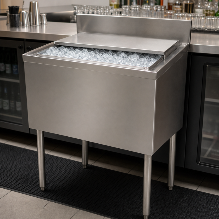 Product image #5 for BK Resources 48-Inch Underbar Insulated Ice Bin with 8-Circuit Aluminum Cold Plate, 140 lb Capacity
