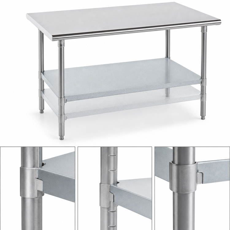 Product image #4 for Advance Tabco 84-inch x 24-inch Flat Top Work Table with 14-Gauge 304 Stainless Steel Top and Galvanized Undershelf