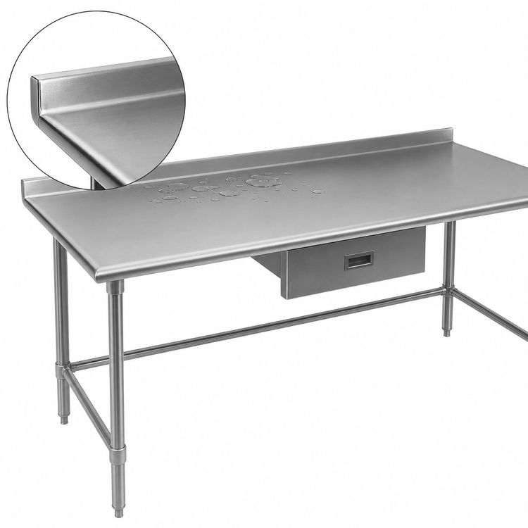 Product image #4 for Eagle Group Budget Series 144-Inch x 24-Inch 430 Stainless Steel Work Table with 1-1/2-Inch Rear Up-Turn