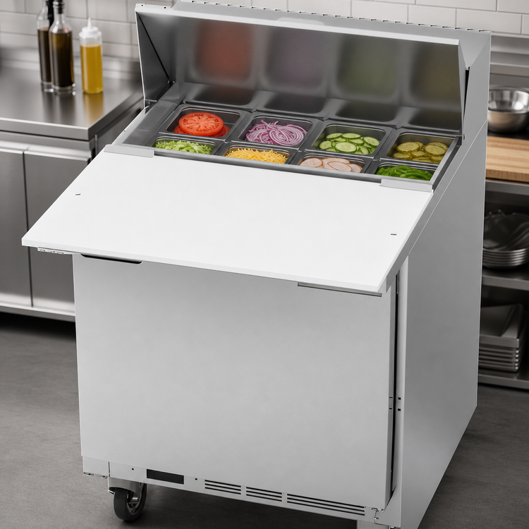Product image #5 for Beverage-Air 27-Inch One-Section Sandwich Top Refrigerated Prep Table, 1 Door, 8-Pan Top, 17-Inch Cutting Board