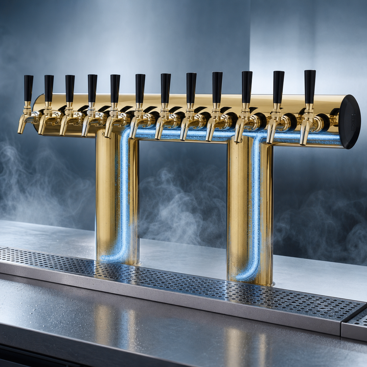 Product image #4 for Perlick Winged Bridge Glycol-Cooled Countertop Draft Tower, 12 Faucets, Tarnish-Free Brass
