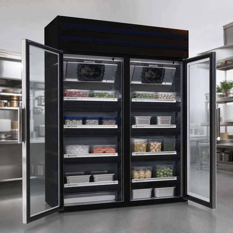 Product image #4 for Two-Section Glass Door Reach-In Freezer Merchandiser, 48 Cu. Ft., Top-Mount Self-Contained, Black