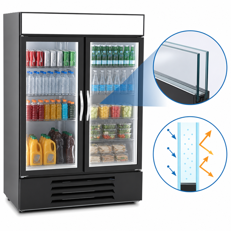Product image #4 for Beverage-Air MarketMax 2-Section Glass Door Reach-In Refrigerator Merchandiser, Black, Bottom-Mount, 46.15 Cu. Ft.