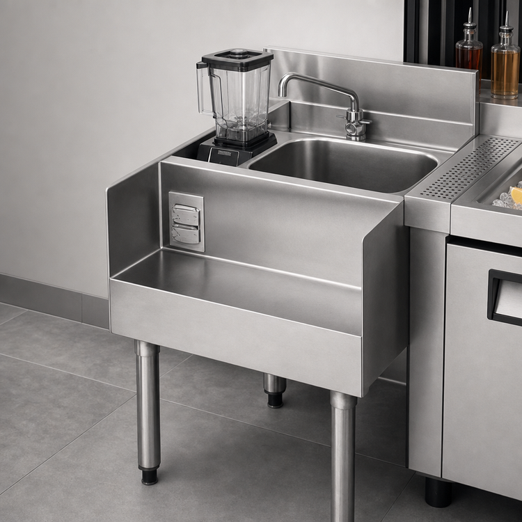 Product image #4 for Eagle 2200 Series 18-Inch Underbar Side-To-Side Modular Add-On Unit, Blender Dump Sink with Faucet, Basket Drain and Duplex Receptacle