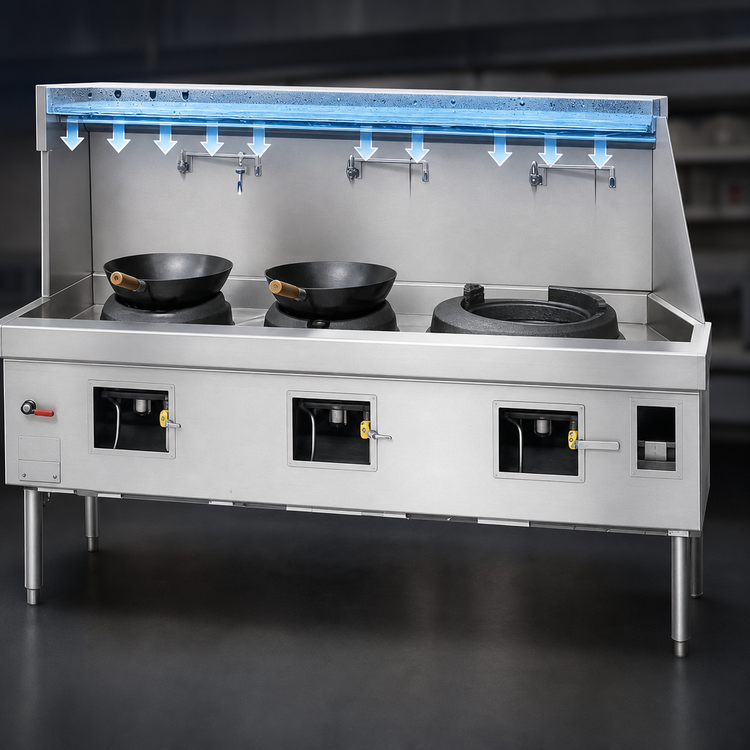 Product image #4 for York Commercial Gas Wok Range with 3 Chambers, Water-Cooled Top, Stainless Steel