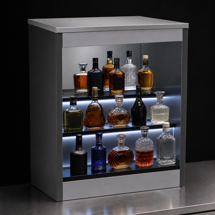 Product image #4 for Glastender 24-Inch Open Front Back Bar Liquor Display Cabinet with 3-Step Display and LED Lighting