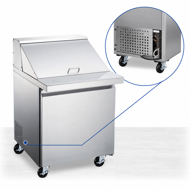 Product image #5 for Omcan Mega Top Refrigerated Sandwich/Salad Prep Table, 27.5-Inch, 1 Section, 1 Door, Rear-Mounted Self-Contained