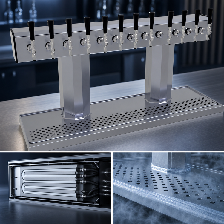 Product image #4 for Glastender 2-Column Countertop Tee Draft Dispensing Tower, 12 Faucets, Glycol-Cooled, Stainless Steel