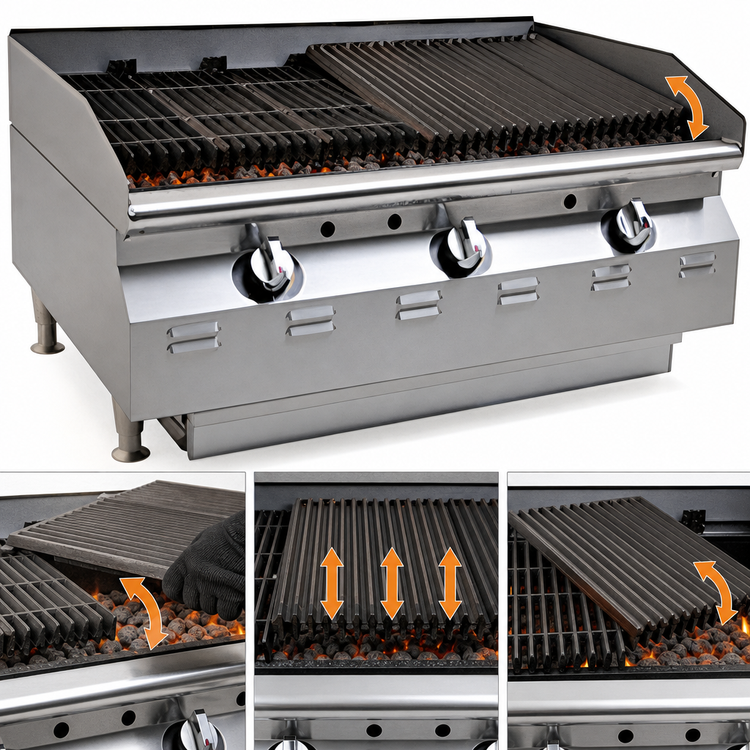 Product image #4 for RedHots Chef Line 48-Inch Natural Gas Countertop Charbroiler with Lava Rocks