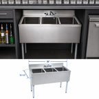 Thumbnail image #4 for BK Resources UB4-18-336S Slim-Line 3-Compartment Underbar Sink, 36"W, 304 Stainless Steel, 4-1/2" Backsplash, No Drainboards