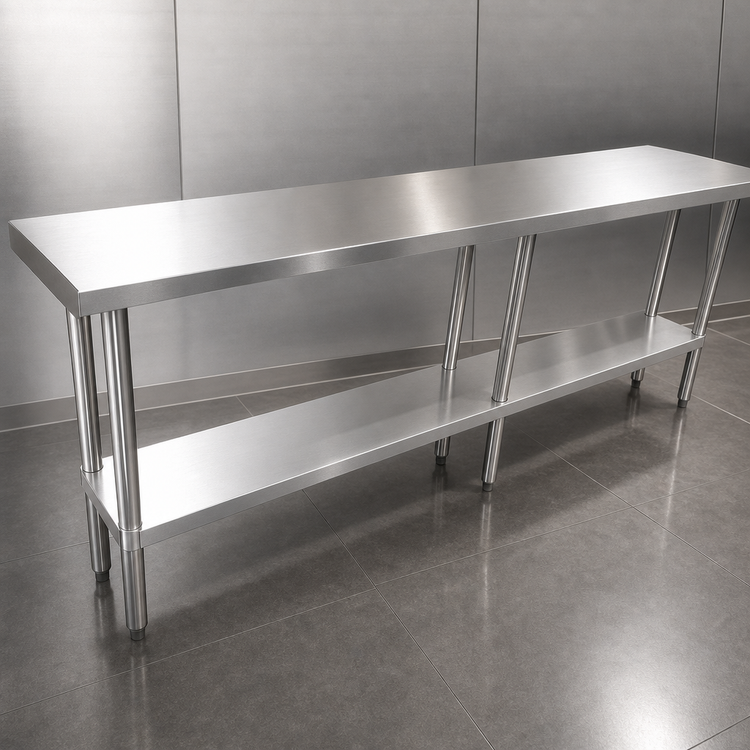 Product image #4 for Sapphire 84-Inch 18-Gauge 430 Stainless Steel Flat Top Work Table with Galvanized Legs and Undershelf