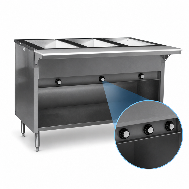 Product image #4 for Spec-Master 63-1/2-Inch Wide Electric Open Base Hot Food Table with 4 Wet/Dry Wells, 120V