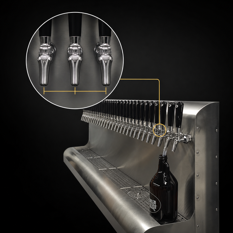 Product image #4 for Perlick 17-Faucet Modular Wall-Mount Glycol-Cooled Draft Beer Dispensing Tower, Bottom Lead, Stainless Steel