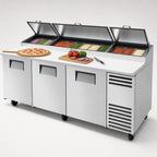 Thumbnail image #4 for True Mfg. - General Foodservice TPP-AT2-93-HC 93.5-Inch 3-Section Pizza Prep Table with 12-Pan Rail and Self-Contained Refrigeration
