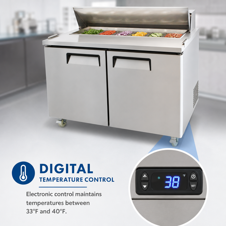 Product image #4 for Atosa Two-Section Sandwich/Salad Prep Table Refrigerator, 60-1/5-Inch, 17.2 Cu. Ft.
