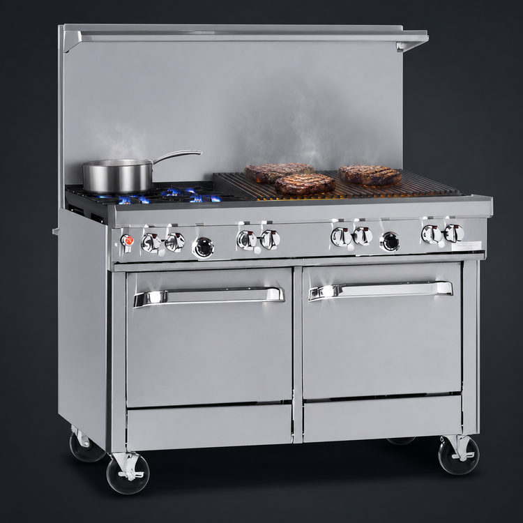 Product image #4 for Southbend Ultimate 48-Inch Gas Restaurant Range with 2 Star/Saute Burners, 36-Inch Charbroiler, Standard Oven, and Cabinet Base