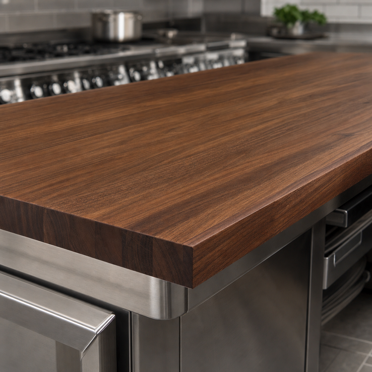 Product image #4 for John Boos Boos Block 132-Inch x 38-Inch x 3-Inch Edge Grain American Black Walnut Kitchen Countertop with Varnique Finish