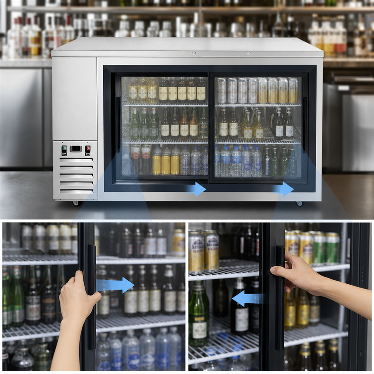 Product image #4 for Atosa Shallow Depth Two-Section Back Bar Cooler with Sliding Glass Doors, 18.6 Cu. Ft.