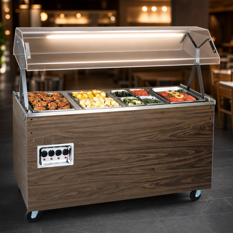 Product image #4 for 3-Well Deluxe Portable Hot Food Station with Buffet Breath Guard, Lights, and Enclosed Storage Base