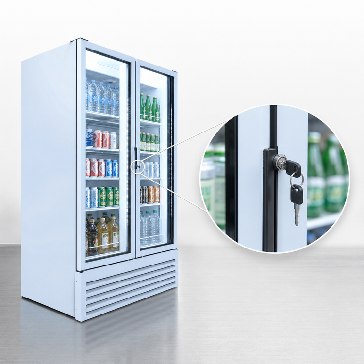 Product image #4 for Beverage Air Marketeer MT49-1W Two-Section Reach-In Glass Door Refrigerated Merchandiser, White, 37.42 Cu. Ft.