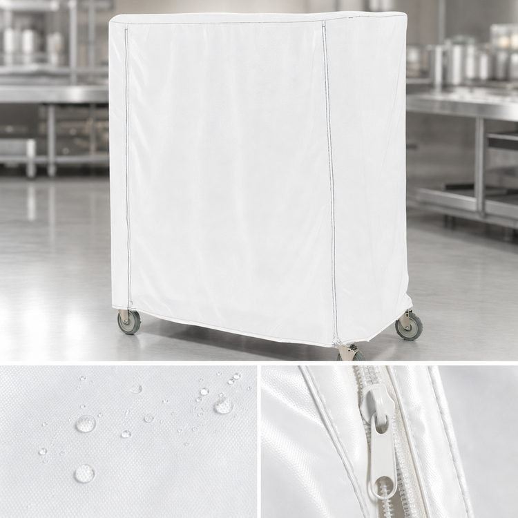 Product image #4 for Metro Waterproof Vinyl-Nylon Banquet Cart Cover with PVC Zipper, 72 x 24 x 54 Inch, White