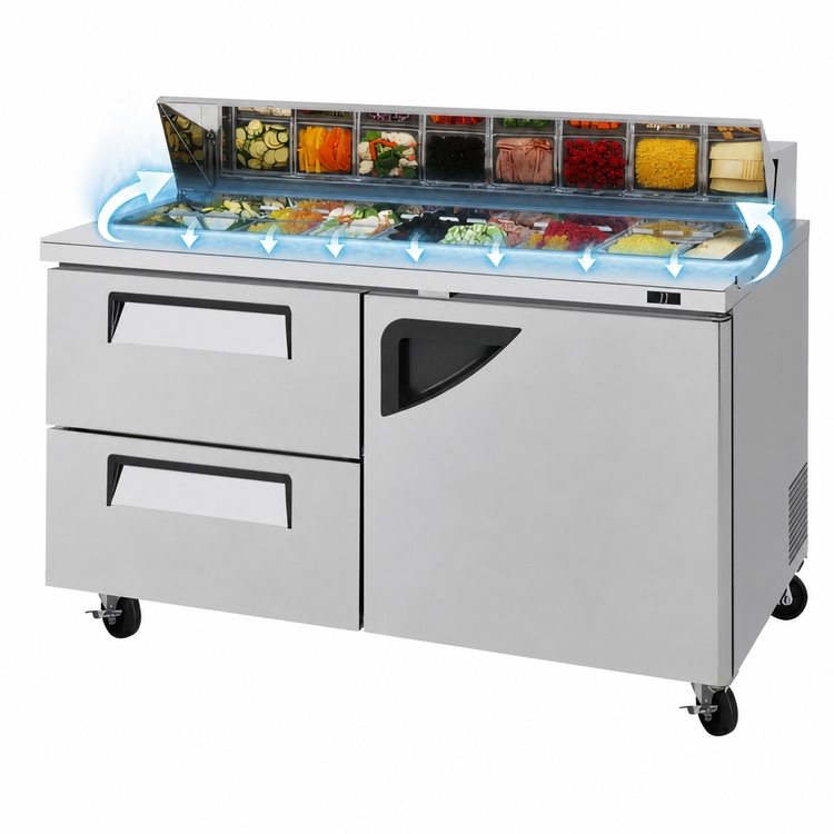 Product image #4 for Turbo Air Super Deluxe 60-Inch Two-Section Sandwich/Salad Prep Table with 2 Drawers and 1 Right-Hinged Door