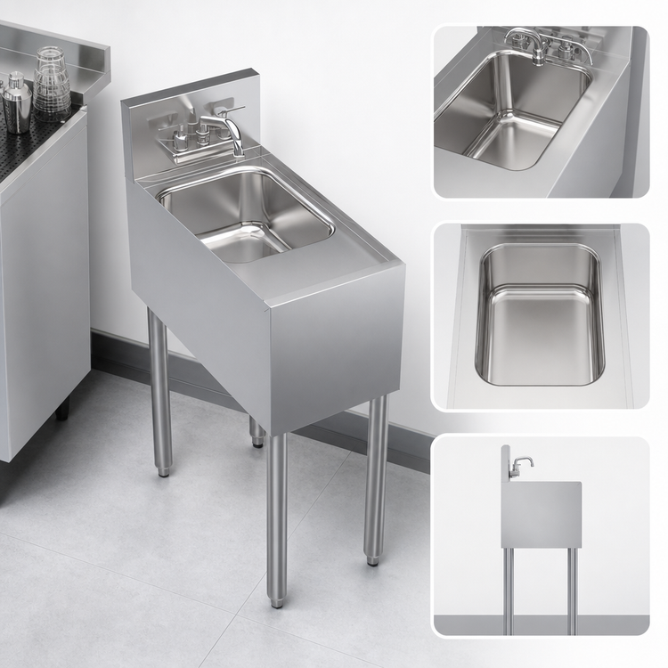 Product image #4 for Krowne Royal Series Freestanding Stainless Steel Underbar Hand Sink, 1 Compartment, with Included Faucet