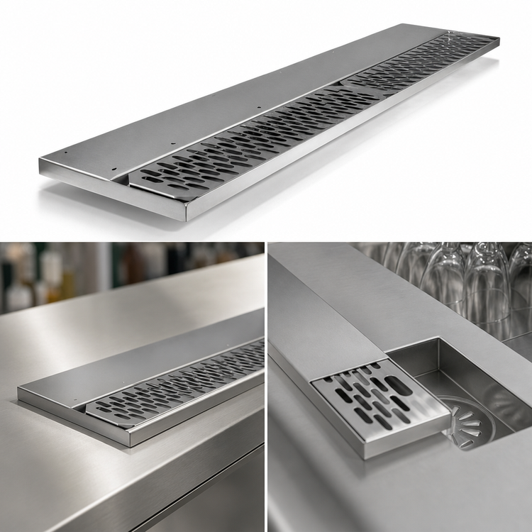 Product image #4 for Glastender 24-Inch Underbar Drink Rail with Right-Side Drain, Stainless Steel
