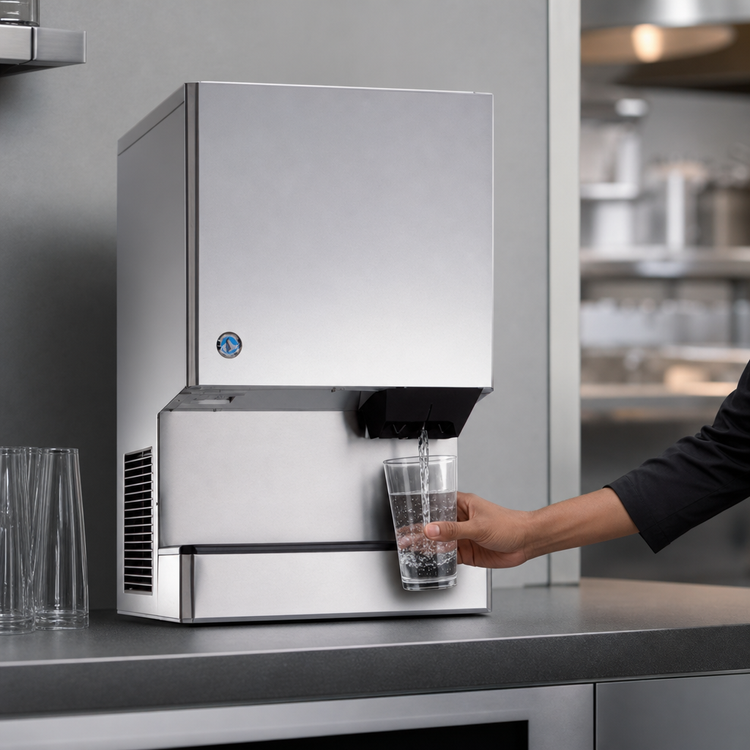 Product image #4 for Hoshizaki Opti-Serve DCM-751BWH-OS Countertop Cubelet Ice Maker and Water Dispenser, Water-Cooled, 95 lb Storage Bin